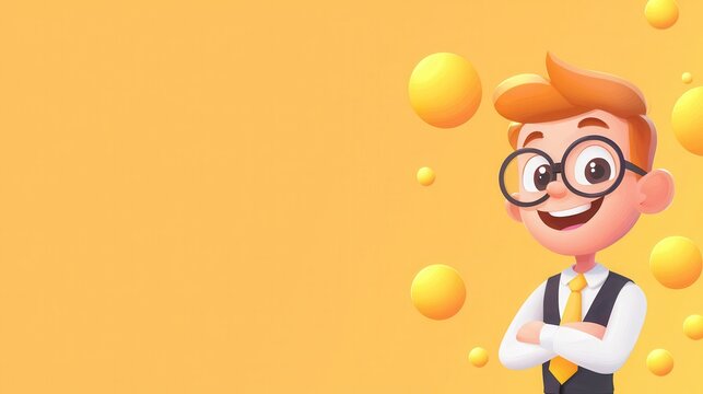 Cheerful cartoon character in formal attire bright background digital illustration playful vibes front view whimsical design