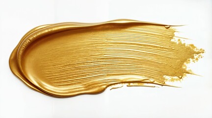 Dynamic golden paint stroke showcasing rich texture and splatters on minimalist background, artistic metallic accents, abstract expressionism style, high-contrast creative design.