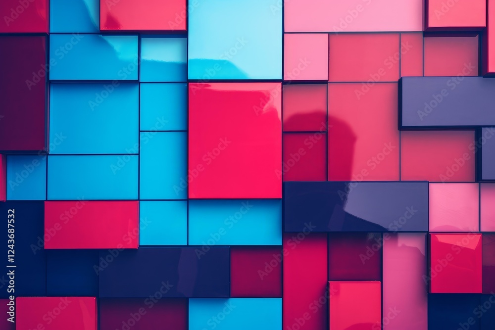 Poster glossy rectangular shapes in vibrant colors interlock, creating a dynamic and visually appealing abs