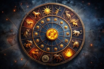 Zodiac Signs: Celestial Circle of Astrological Symbols on Black Background