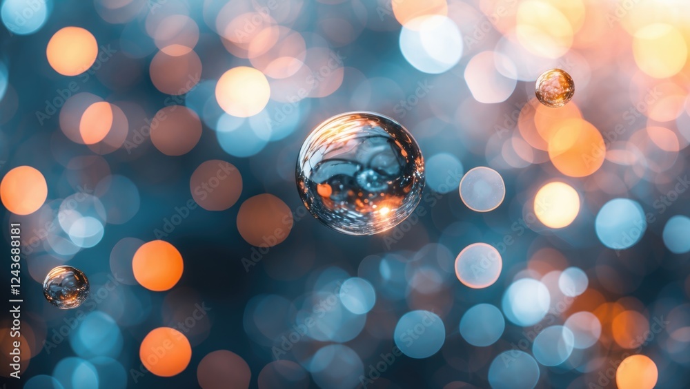 Poster colorful bokeh with floating bubbles against a soft blurred background creating an abstract and drea