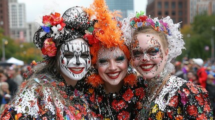 Festive Parade, City Street, Smiling Performers, Crowd