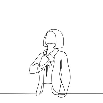 recommend clip art: woman in business suit standing loosens shirt collar - one line art vector