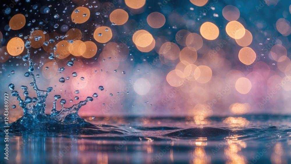Poster bokeh background with colorful water droplets and spray creating an abstract and dreamy atmosphere f