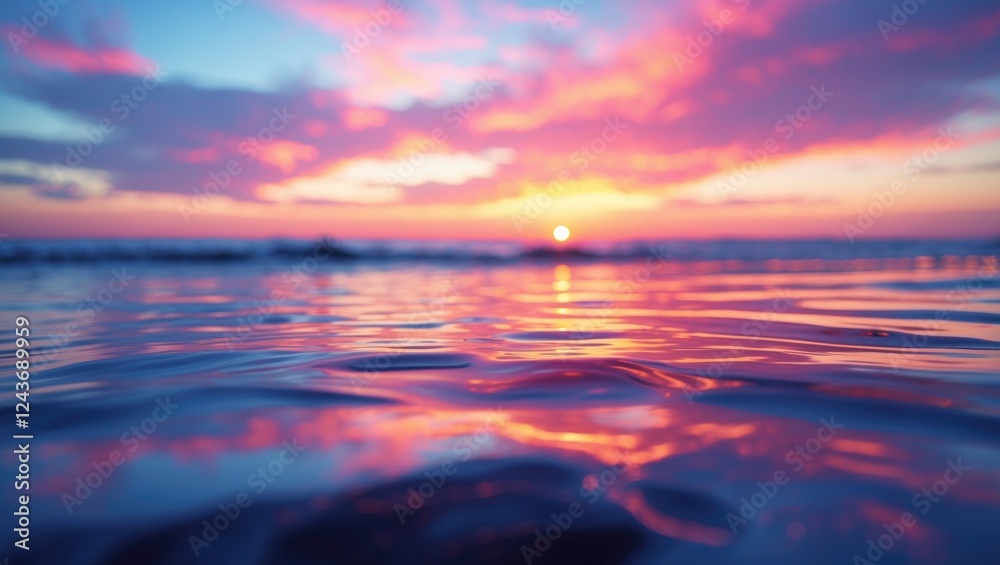 Wall mural serene abstract water reflection at sunset over calming sea with vibrant colors and soft motion blur