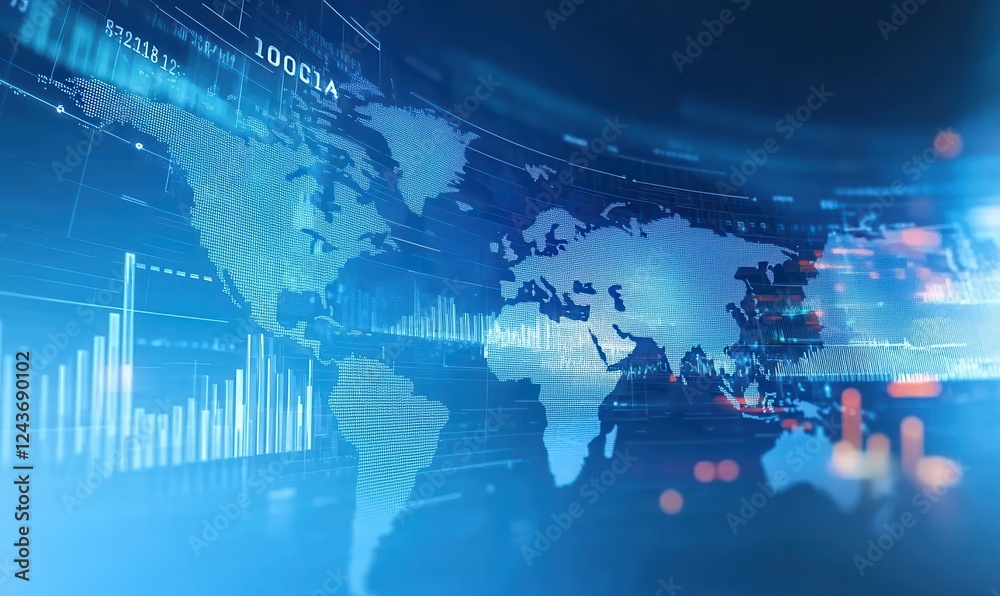 Poster abstract global network visualization with blue hues