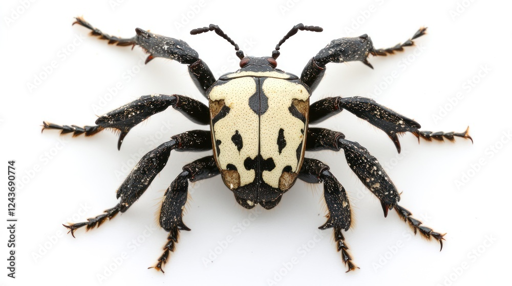 Aufkleber A close-up view of a unique beetle with a striking black and white pattern.