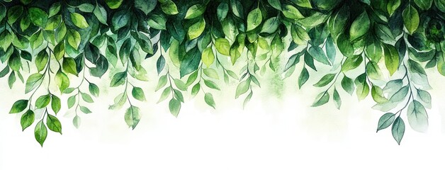 Obraz premium Watercolor Greenery Frame with Leaves and Branches Seamless Border Botanical Art