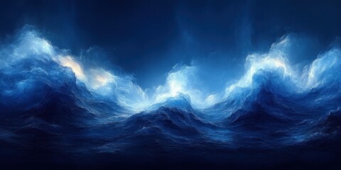 Fototapeta premium Serene Abstract Impressionism Navy Blue Waves with Light Reflections and Fluid Motion Background