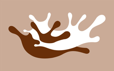chocolate and milk splash, melted choco brown and milkshake simple shape, cocoa milk waves, dark chocolate milk splashes for advertising dairy cacao products