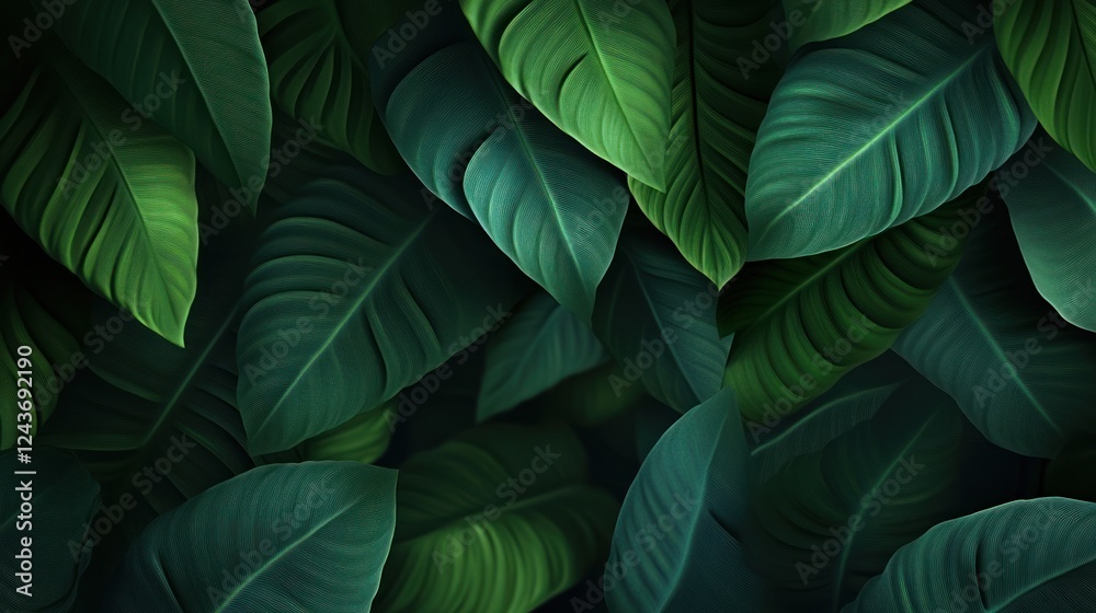 Aufkleber a close-up view of various green leaves creating a lush, textured background.