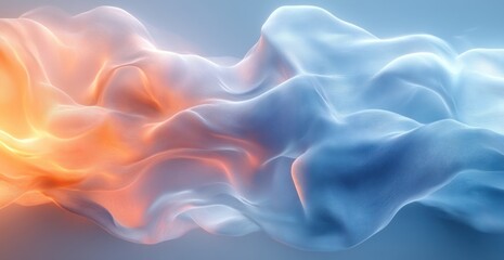 Obraz premium Minimalist Abstract Ink Wash Art Soft Flowing Lines Pale Blue Background