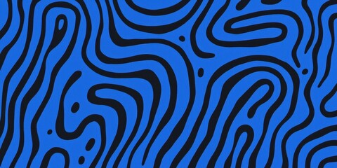 Fototapeta premium Abstract Blue Wavy Pattern With Curved Black Lines, Fluidity And Motion Representation, Modern