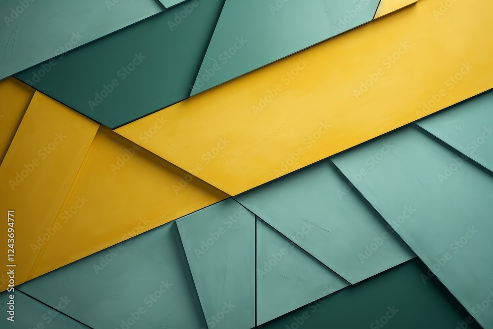 Poster geometric shapes in yellow and green hues create a dynamic and visually appealing abstract backgroun