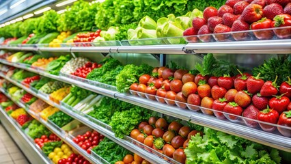 Obraz premium A refrigerated section in a supermarket filled with fresh produce such as crisp lettuce