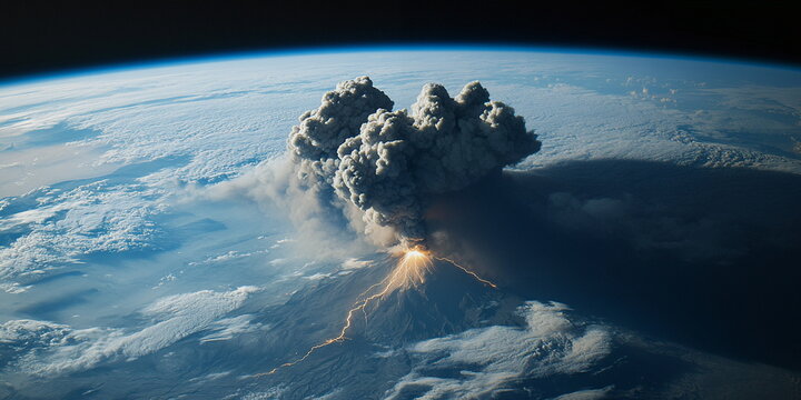 view from space volcanic eruption - Powered by Adobe
