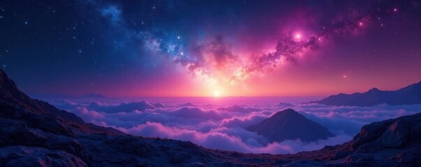 Naklejka premium Stunning star-filled panorama, ethereal cosmic view , background, astronomy, view