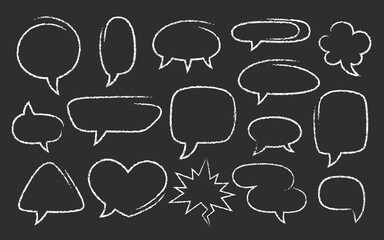 Crayon Speech Bubbles Vector Set. Chalk Blackboard Scribble Talking Clouds Shapes Collection. Hand Drawn Brush Texture Dialogue Frames. Pencil Emphasis Elements Charcoal Doodle Talk Balloons Bundle
