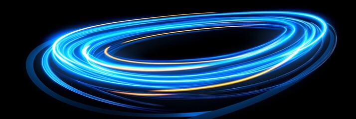 Vibrant Electric Blue Light Trails on a Curved Path, Dynamic Energy Flow, Abstract Light Painting