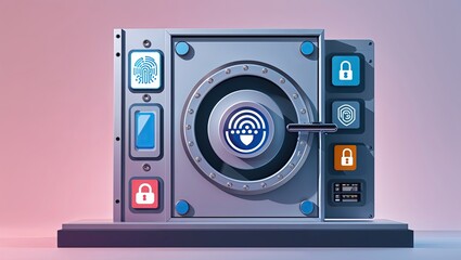Digital Safe with Fingerprint Lock and Security Icons for Protection
