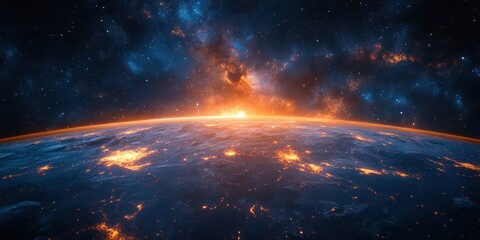 Futuristic Satellite Orbiting Earth in Space with Solar Panels and Dramatic Lighting