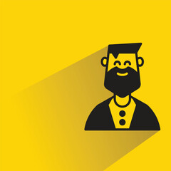beard man avatar with shadow on yellow background