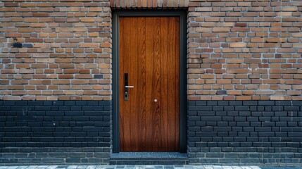 Close-up view of a stylish apartment door with a sleek handle. stock photo --ar 16:9 --style raw --v 6 Job ID: 1de5389d-0fb9-49b0-bef2-63885559de69