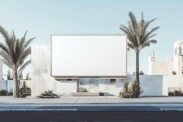 Obraz premium Blank Billboard Mockup on a Sunny Street with Palm Trees