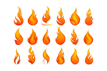 Set of red and orange fire flame.