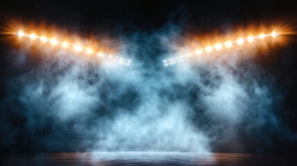 Fototapeta premium Bright Lights Illuminate Arena in Dramatic Fashion Surrounded by Smoke and Darkness for Energetic Atmosphere in Large Stadium Setting