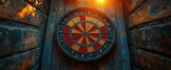 Obraz premium Success Target Achieve Goals Dartboard Arrows in Vibrant Sunset Chiaroscuro