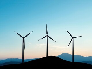 Obraz premium Silhouetted mountain landscape with subtle wind turbines blending into the horizon