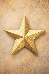 Close-up view of shining gold star decoration in creative digital art studio