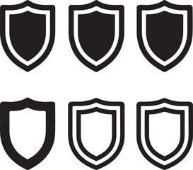 Shield icon set in vintage style. Protect shield security line icons. Badge quality symbol, sign, logo or emblem.