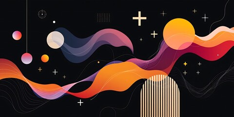 Abstract Orange Purple Waves Dark Background Art Print