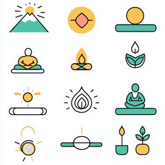 A set editable line icons in a modern thin-line style, featuring topics related to mental health such as work-life balance, self-love, meditation, and more Isolated on white background