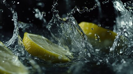 Zesty Lemon Splash - Refreshing Citrus Fruit in Water - Vibrant Banner Background Design