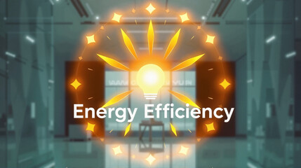 Obraz premium The logo design for an energy efficiency infographic is bathed in a warm golden glow, creating an ethereal and spiritual atmosphere. logo, ecology