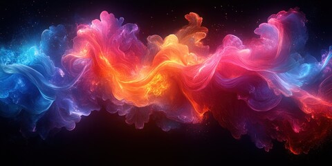 Obraz premium Vibrant Abstract Fluid Wave Patterns with Neon Color Gradient and Soft Backlighting