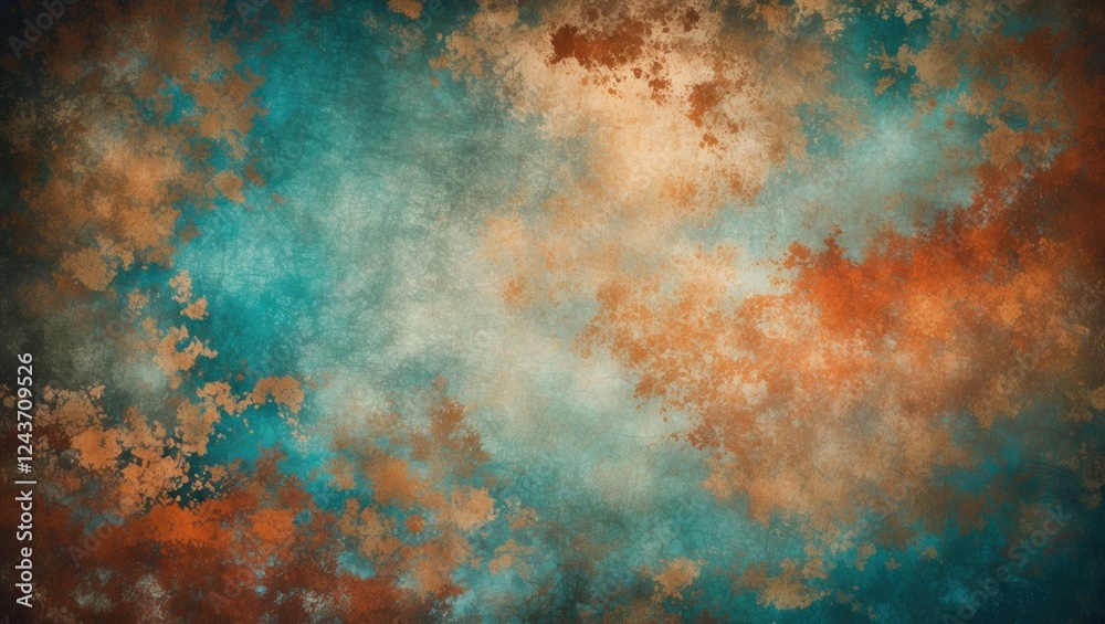 Poster Abstract vintage textured background in warm orange and teal tones creating a classic, artistic aesthetic for design projects.