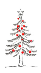 Hand drawn christmas trees line illustration, craft clay. with white shades