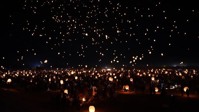 Imperial, CA, USA &ndash; NOVEMBER 9, 2024: The lights festival in Southern California where thousands of illuminated lanterns ascended into the sky