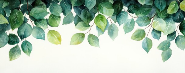 Watercolor Greenery Frame with Lush Leaves Soft Light Tranquil Border for Invitations