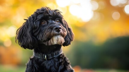Black Dog Portrait in Autumn Park