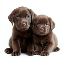 Adorable Brown Labrador Puppies with Expressive Eyes Sitting Together in a Soft Light, Capturing Innocence and Playfulness in a Studio Setting