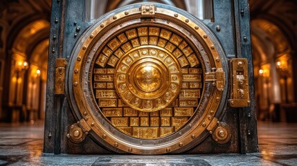Fototapeta premium Ornate vault door in grand cathedral interior