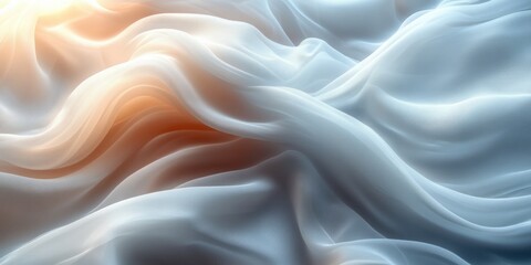 Obraz premium Close up of soft white and beige draped fabric textile background with elegant smooth texture and lighting