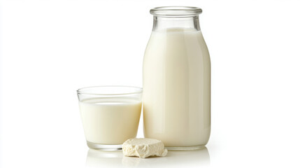 Close up of fresh milk bottle with glass for dairy and nutrition concepts