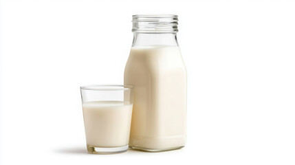 Fresh milk in glass bottle and glass close up for dairy products and nutrition concepts