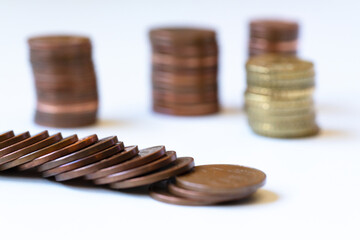 coins on a white table